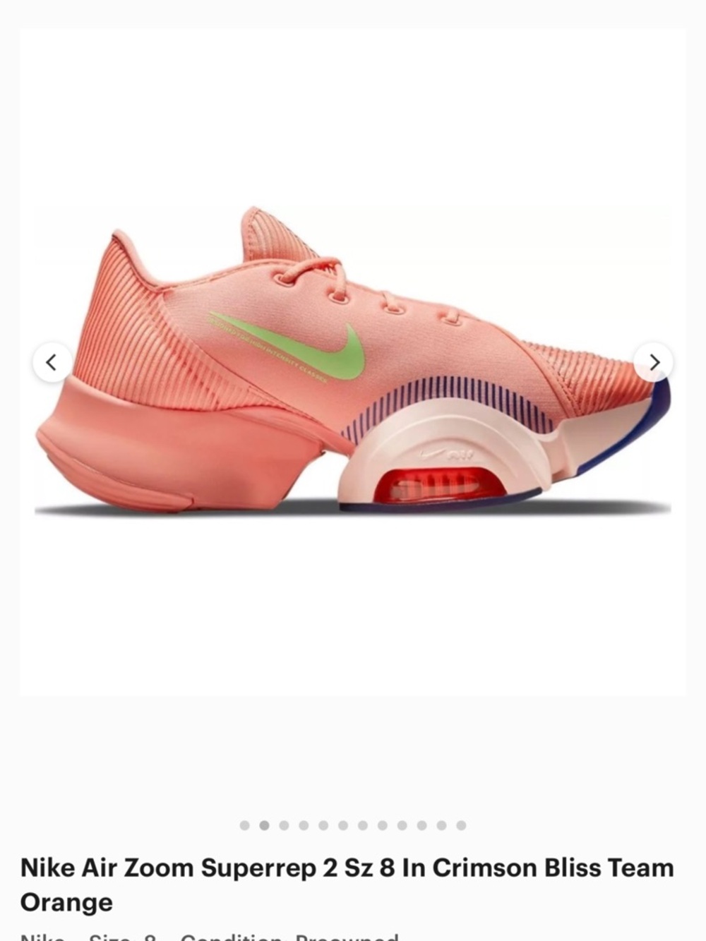 Nike Coral/Peach Air Zoom SuperRep 2 with Lime Swoosh and Blue Accents - Picture 2 of 4
